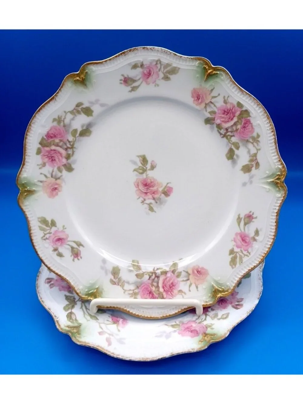 9 Belle Epoch Antique GDA Haviland Limoges Rose Scalloped Luncheon Salad Plates